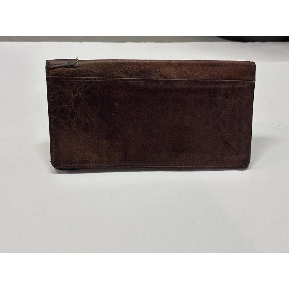 Vintage Stetson Full Grain Leather Western Checkbook Wallet Brown Distressed USA